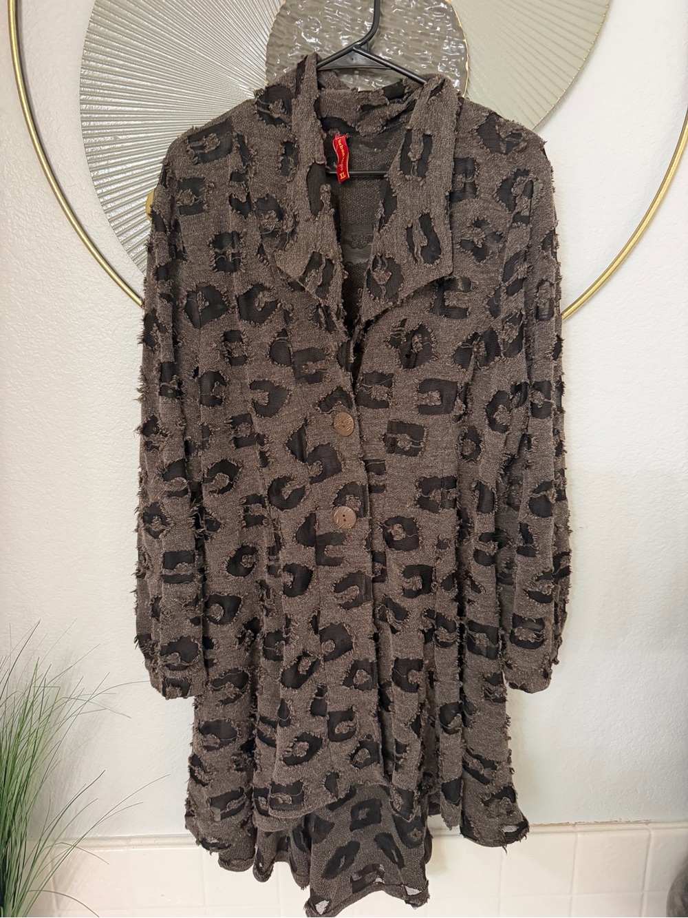 Women’s Brown Leopard-Print Button Front Trench Coat